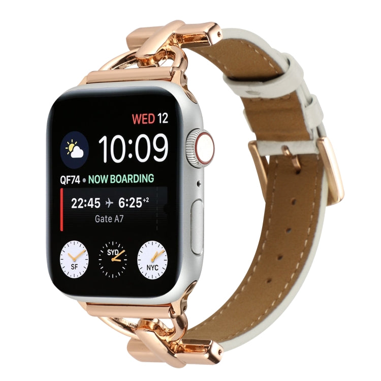 For Apple Watch Ultra 49mm&Watch Ultra 2 49mm / Series 9&8&7 45mm / SE 3&SE 2&6&SE&5&4 44mm / 3&2&1 42mm D-Buckle Plain Genuine Leather Watch Band(White) by bashfashion