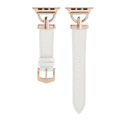 For Apple Watch Ultra 49mm&Watch Ultra 2 49mm / Series 9&8&7 45mm / SE 3&SE 2&6&SE&5&4 44mm / 3&2&1 42mm D-Buckle Plain Genuine Leather Watch Band(White) by bashfashion