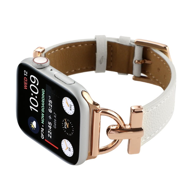 For Apple Watch Ultra 49mm&Watch Ultra 2 49mm / Series 9&8&7 45mm / SE 3&SE 2&6&SE&5&4 44mm / 3&2&1 42mm D-Buckle Plain Genuine Leather Watch Band(White) by bashfashion