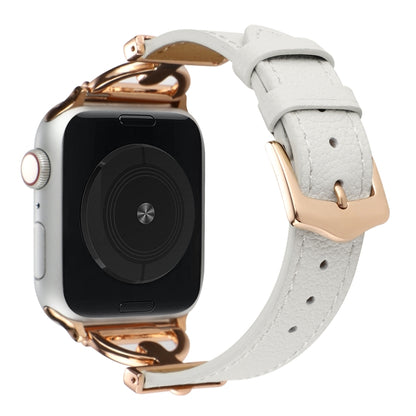 For Apple Watch Ultra 49mm&Watch Ultra 2 49mm / Series 9&8&7 45mm / SE 3&SE 2&6&SE&5&4 44mm / 3&2&1 42mm D-Buckle Plain Genuine Leather Watch Band(White) by bashfashion