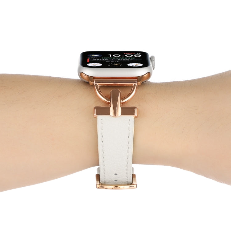 For Apple Watch Ultra 49mm&Watch Ultra 2 49mm / Series 9&8&7 45mm / SE 3&SE 2&6&SE&5&4 44mm / 3&2&1 42mm D-Buckle Plain Genuine Leather Watch Band(White) by bashfashion