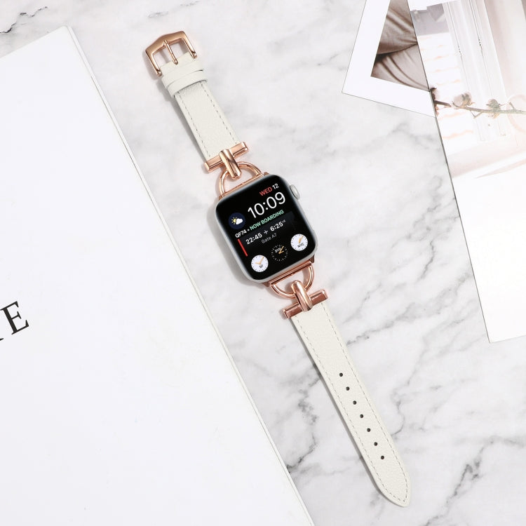 For Apple Watch Ultra 49mm&Watch Ultra 2 49mm / Series 9&8&7 45mm / SE 3&SE 2&6&SE&5&4 44mm / 3&2&1 42mm D-Buckle Plain Genuine Leather Watch Band(White) by bashfashion