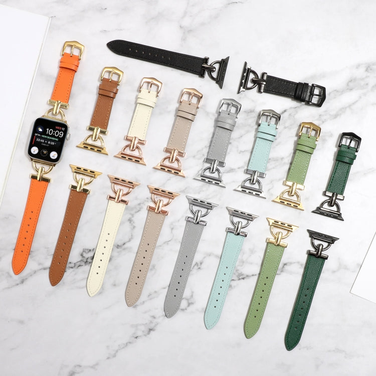For Apple Watch Ultra 49mm&Watch Ultra 2 49mm / Series 9&8&7 45mm / SE 3&SE 2&6&SE&5&4 44mm / 3&2&1 42mm D-Buckle Plain Genuine Leather Watch Band(Apricot) by bashfashion