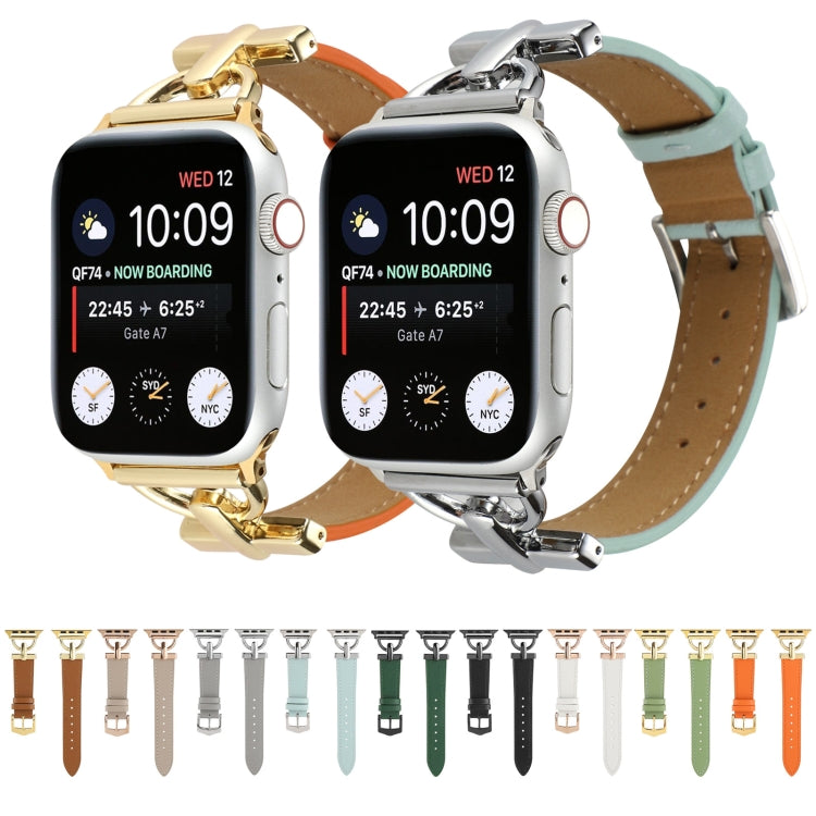 For Apple Watch Ultra 49mm&Watch Ultra 2 49mm / Series 9&8&7 45mm / SE 3&SE 2&6&SE&5&4 44mm / 3&2&1 42mm D-Buckle Plain Genuine Leather Watch Band(Apricot) by bashfashion