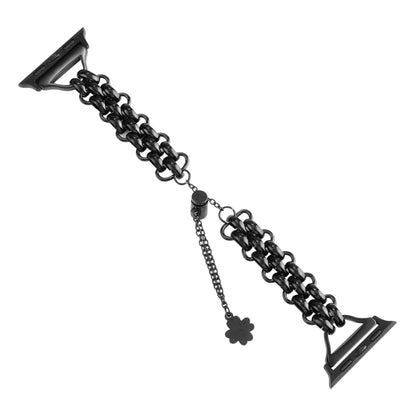 Dual-row Chain Metal Watch Band For Apple Watch Ultra 49mm&Watch Ultra 2 49mm / Series 9&8&7 45mm / SE 3&SE 2&6&SE&5&4 44mm / 3&2&1 42mm(Black) by bashfashion