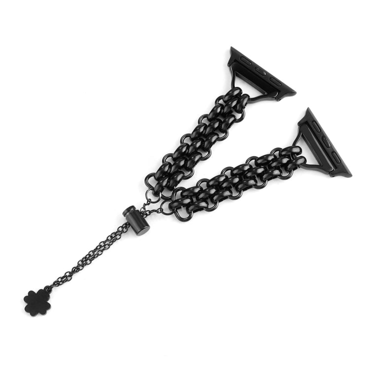 Dual-row Chain Metal Watch Band For Apple Watch Ultra 49mm&Watch Ultra 2 49mm / Series 9&8&7 45mm / SE 3&SE 2&6&SE&5&4 44mm / 3&2&1 42mm(Black) by bashfashion