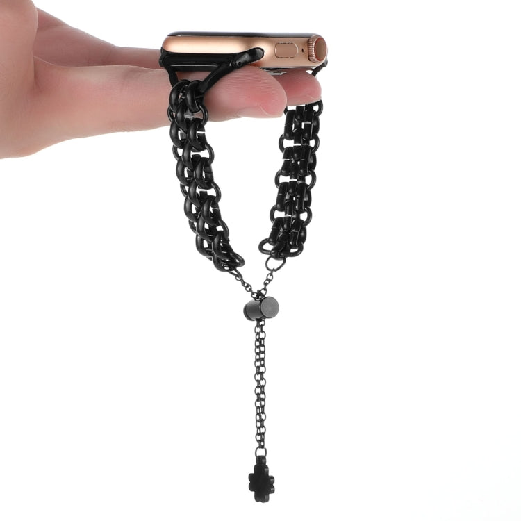 Dual-row Chain Metal Watch Band For Apple Watch Ultra 49mm&Watch Ultra 2 49mm / Series 9&8&7 45mm / SE 3&SE 2&6&SE&5&4 44mm / 3&2&1 42mm(Black) by bashfashion