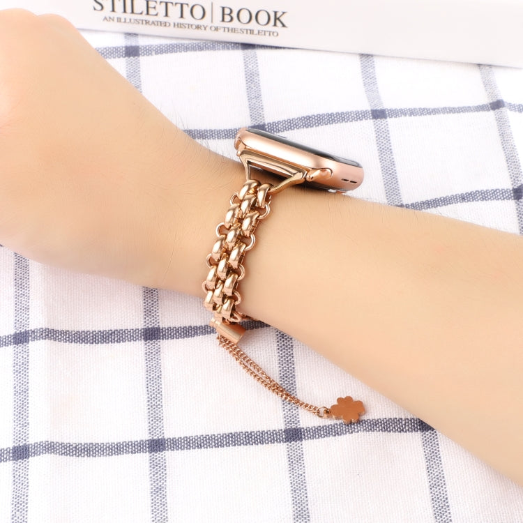 Dual-row Chain Metal Watch Band For Apple Watch Ultra 49mm&Watch Ultra 2 49mm / Series 9&8&7 45mm / SE 3&SE 2&6&SE&5&4 44mm / 3&2&1 42mm(Rose Gold) by bashfashion