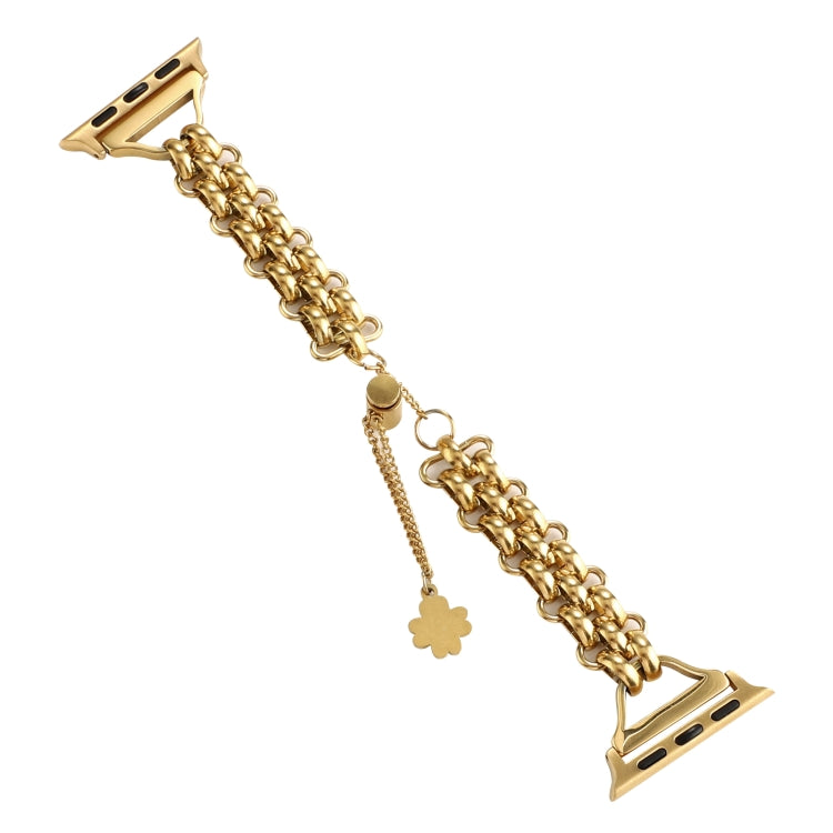 Dual-row Chain Metal Watch Band For Apple Watch Series 9&8&7 41mm / SE 3&SE 2&6&SE&5&4 40mm / 3&2&1 38mm(Gold) by bashfashion