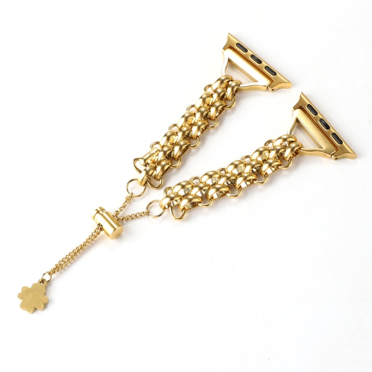 Dual-row Chain Metal Watch Band For Apple Watch Series 9&8&7 41mm / SE 3&SE 2&6&SE&5&4 40mm / 3&2&1 38mm(Gold) by bashfashion