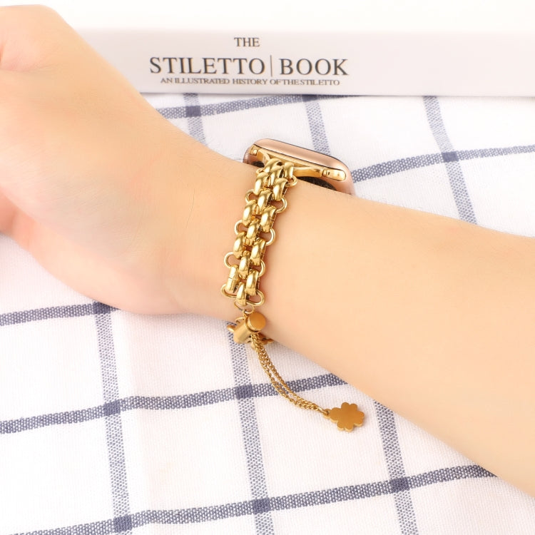 Dual-row Chain Metal Watch Band For Apple Watch Series 9&8&7 41mm / SE 3&SE 2&6&SE&5&4 40mm / 3&2&1 38mm(Gold) by bashfashion