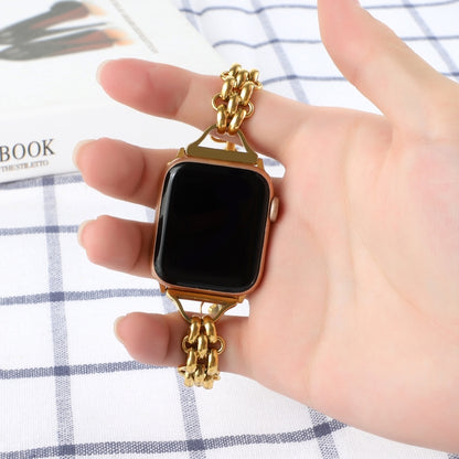 Dual-row Chain Metal Watch Band For Apple Watch Series 9&8&7 41mm / SE 3&SE 2&6&SE&5&4 40mm / 3&2&1 38mm(Gold) by bashfashion