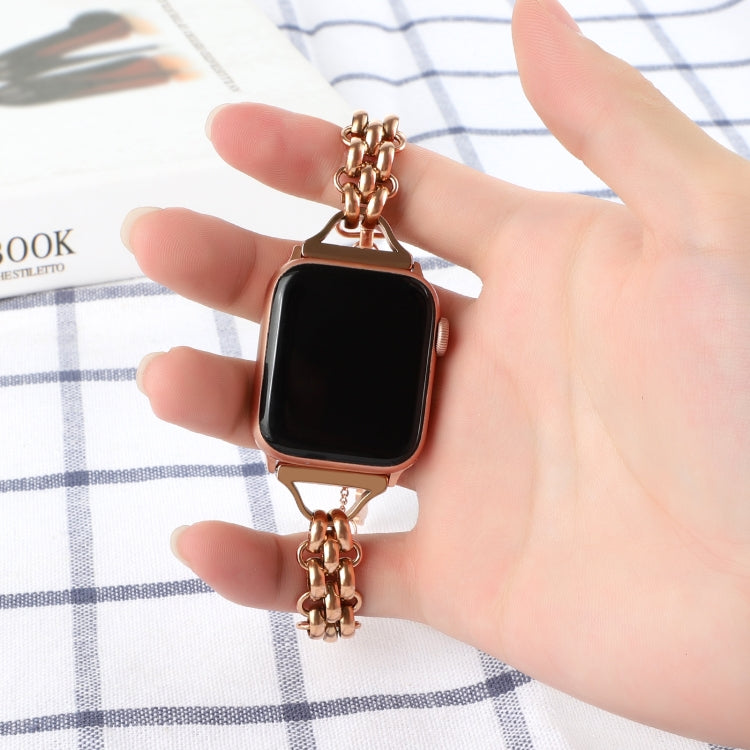 Dual-row Chain Metal Watch Band For Apple Watch Series 9&8&7 41mm / SE 3&SE 2&6&SE&5&4 40mm / 3&2&1 38mm(Rose Gold) by bashfashion