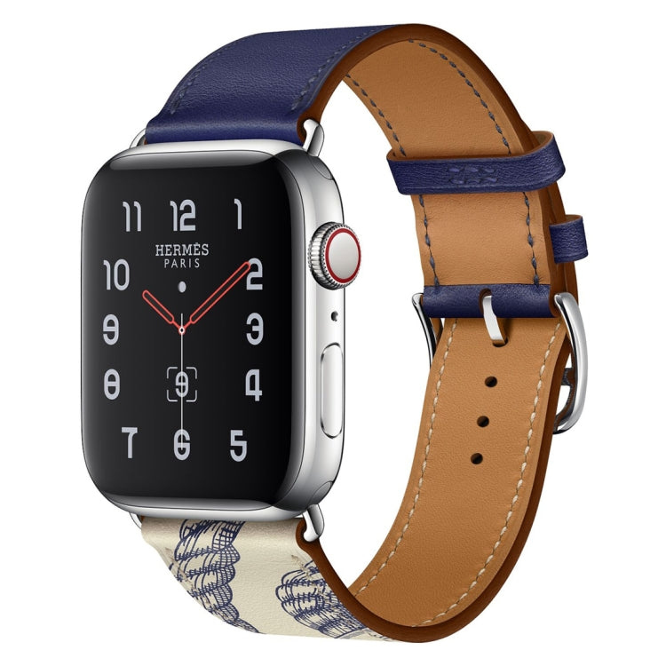For Apple Watch Series 7 41mm / 6 & SE & 5 & 4 40mm / 3 & 2 & 1 38mm Silk Screen Pattern Leather Watch Band(Blue) by bashfashion