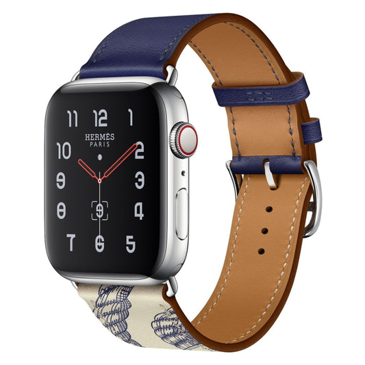 For Apple Watch Series 7 41mm / 6 & SE & 5 & 4 40mm / 3 & 2 & 1 38mm Silk Screen Pattern Leather Watch Band(Blue) by bashfashion