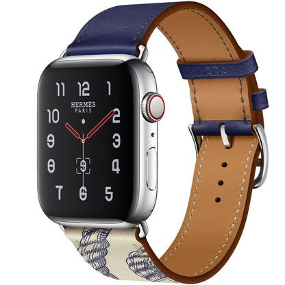 For Apple Watch Series 7 41mm / 6 & SE & 5 & 4 40mm / 3 & 2 & 1 38mm Silk Screen Pattern Leather Watch Band(Blue) by bashfashion