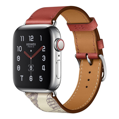 For Apple Watch Series 9&8&7 41mm / SE 3&SE 2&6&SE&5&4 40mm / 3&2&1 38mm Silk Screen Pattern Leather Watch Band(Brick Red) by bashfashion
