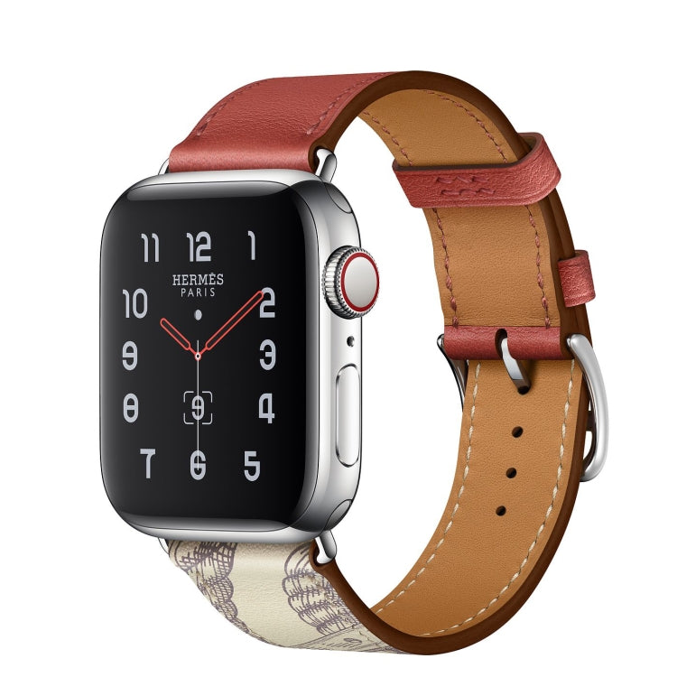 For Apple Watch Series 9&8&7 41mm / SE 3&SE 2&6&SE&5&4 40mm / 3&2&1 38mm Silk Screen Pattern Leather Watch Band(Brick Red) by bashfashion