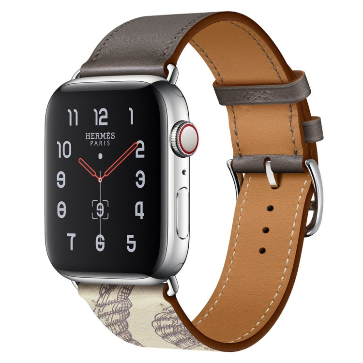 For Apple Watch Series 9&8&7 41mm / SE 3&SE 2&6&SE&5&4 40mm / 3&2&1 38mm Silk Screen Pattern Leather Watch Band(Grey) by bashfashion