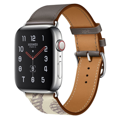 For Apple Watch Series 9&8&7 41mm / SE 3&SE 2&6&SE&5&4 40mm / 3&2&1 38mm Silk Screen Pattern Leather Watch Band(Grey) by bashfashion
