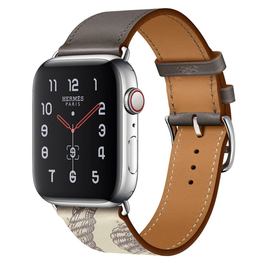 For Apple Watch Series 9&8&7 41mm / SE 3&SE 2&6&SE&5&4 40mm / 3&2&1 38mm Silk Screen Pattern Leather Watch Band(Grey) by bashfashion