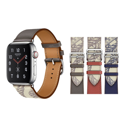 For Apple Watch Series 9&8&7 41mm / SE 3&SE 2&6&SE&5&4 40mm / 3&2&1 38mm Silk Screen Pattern Leather Watch Band(Grey) by bashfashion
