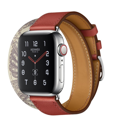 For Apple Watch Series 9&8&7 41mm / SE 3&SE 2&6&SE&5&4 40mm / 3&2&1 38mm Silk Screen Pattern Leather Watch Band(Brick Red) by bashfashion