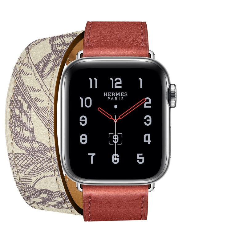 For Apple Watch Series 9&8&7 41mm / SE 3&SE 2&6&SE&5&4 40mm / 3&2&1 38mm Silk Screen Pattern Leather Watch Band(Brick Red) by bashfashion