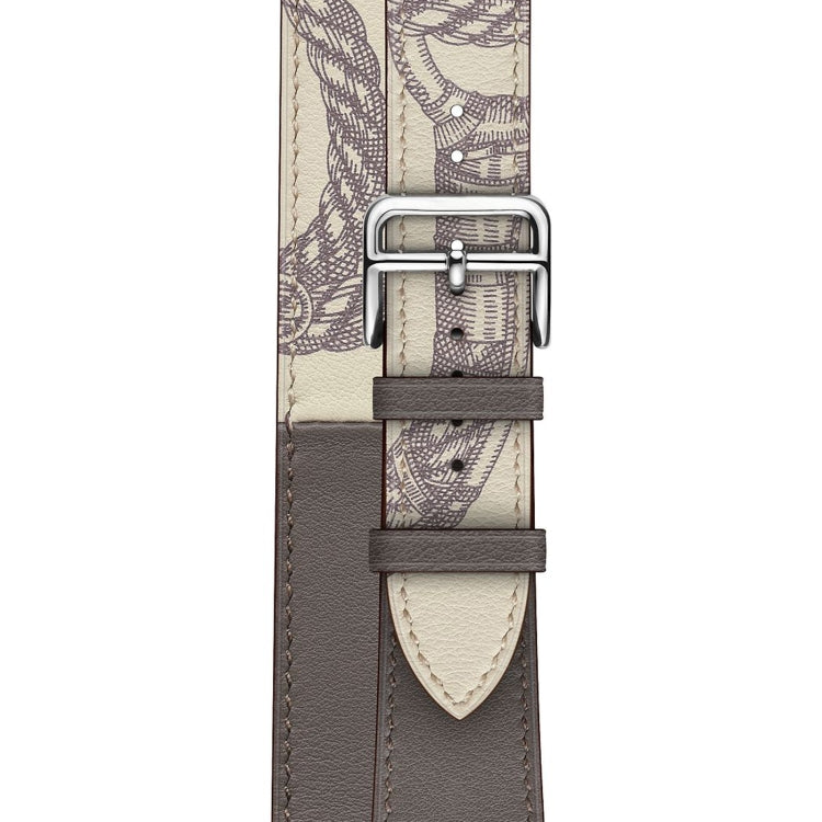 For Apple Watch Series 7 41mm / 6 & SE & 5 & 4 40mm / 3 & 2 & 1 38mm Silk Screen Pattern Leather Watch Band(Grey) by bashfashion