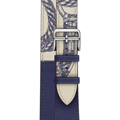 For Apple Watch Ultra 49mm&Watch Ultra 2 49mm / Series 9&8&7 45mm / SE 3&SE 2&6&SE&5&4 44mm / 3&2&1 42mm Silk Screen Pattern Leather Watch Band(Blue) by bashfashion