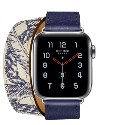 For Apple Watch Ultra 49mm&Watch Ultra 2 49mm / Series 9&8&7 45mm / SE 3&SE 2&6&SE&5&4 44mm / 3&2&1 42mm Silk Screen Pattern Leather Watch Band(Blue) by bashfashion