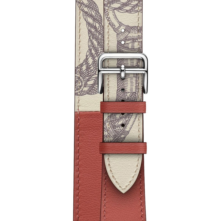 For Apple Watch Series 7 45mm / 6 & SE & 5 & 4 44mm / 3 & 2 & 1 42mm Silk Screen Pattern Leather Watch Band(Brick Red) by bashfashion