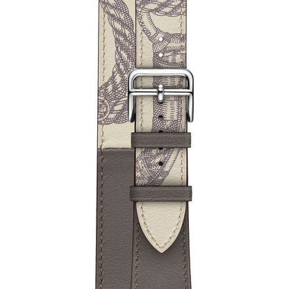 For Apple Watch Series 7 45mm / 6 & SE & 5 & 4 44mm / 3 & 2 & 1 42mm Silk Screen Pattern Leather Watch Band(Grey) by bashfashion