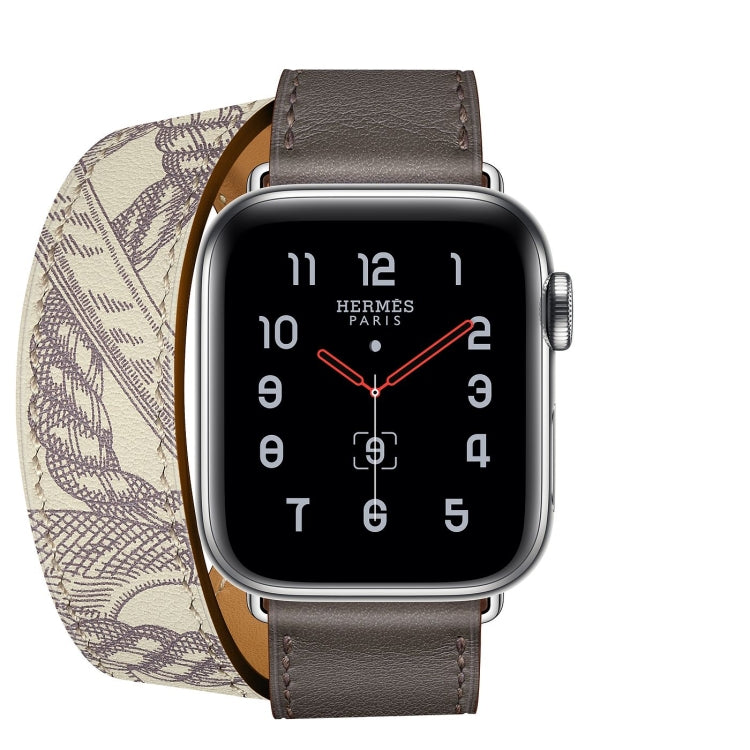 For Apple Watch Series 7 45mm / 6 & SE & 5 & 4 44mm / 3 & 2 & 1 42mm Silk Screen Pattern Leather Watch Band(Grey) by bashfashion