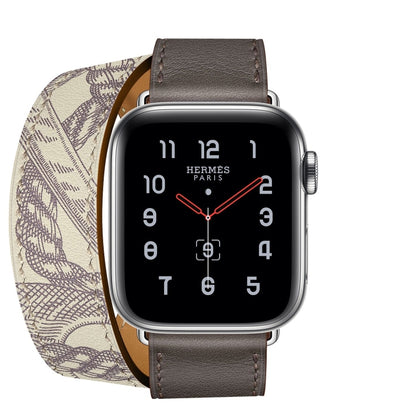 For Apple Watch Series 7 45mm / 6 & SE & 5 & 4 44mm / 3 & 2 & 1 42mm Silk Screen Pattern Leather Watch Band(Grey) by bashfashion