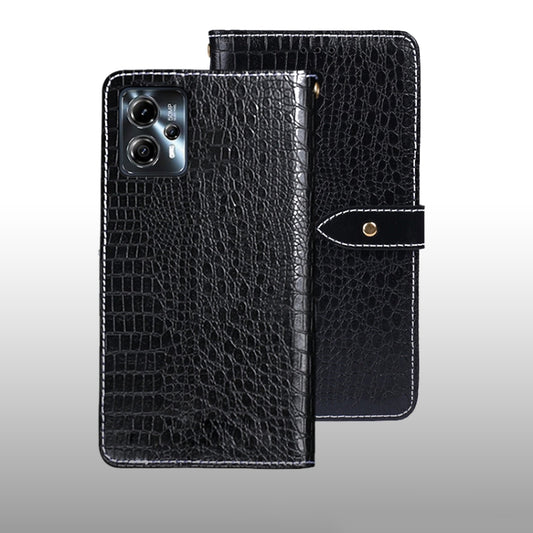 For Motorola Moto G23/G13 idewei Crocodile Texture Leather Phone Case(Black) by idewei