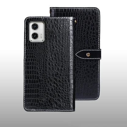 For Motorola Moto G73 idewei Crocodile Texture Leather Phone Case(Black) by idewei