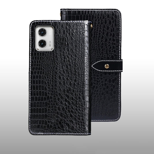 For Motorola Moto G73 idewei Crocodile Texture Leather Phone Case(Black) by idewei