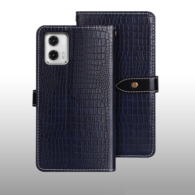 For Motorola Moto G73 idewei Crocodile Texture Leather Phone Case(Dark Blue) by idewei