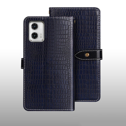 For Motorola Moto G73 idewei Crocodile Texture Leather Phone Case(Dark Blue) by idewei