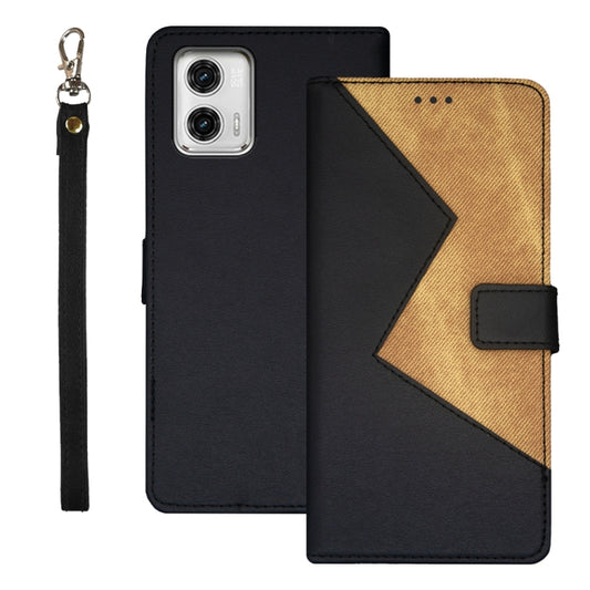For Motorola Moto G73 idewei Two-color Splicing Leather Phone Case(Black) by idewei