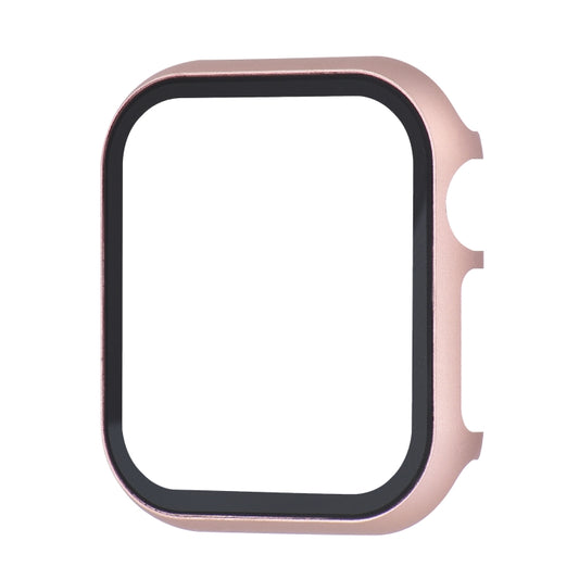 For Apple Watch Series 9 / 8 / 7 45mm Metal Frame + Tempered Glass Protector Case(Rose Gold) by bashfashion