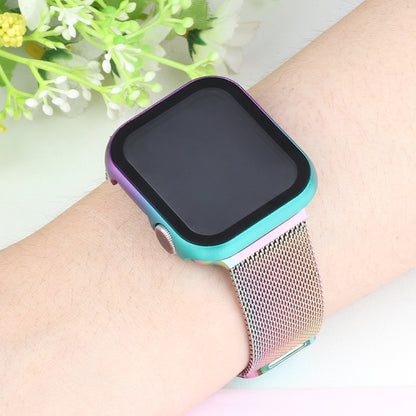 For Apple Watch Series 3&2&1 42mm Metal Frame + Tempered Glass Protector Case(Pink Green) by bashfashion