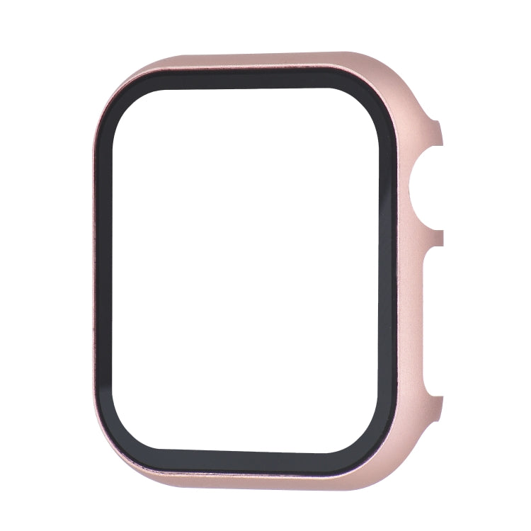For Apple Watch Series 9 / 8 / 7 41mm Metal Frame + Tempered Glass Protector Case(Rose Gold) by bashfashion