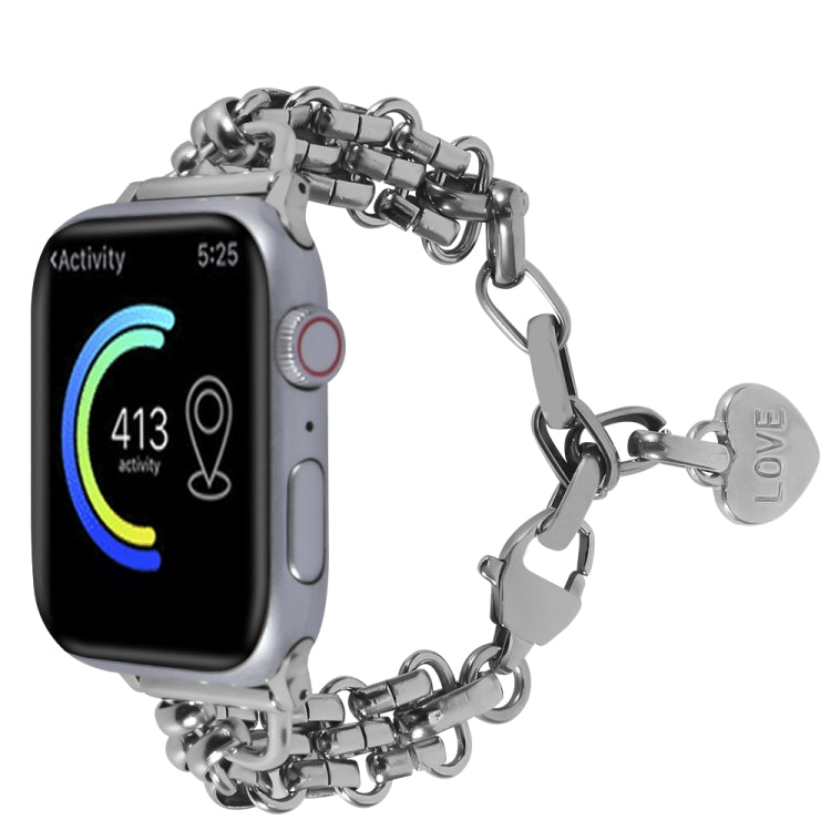 Stainless Steel Three Row Chain Watch Band For Apple Watch Ultra 49mm&Watch Ultra 2 49mm / Series 9&8&7 45mm / SE 3&SE 2&6&SE&5&4 44mm / 3&2&1 42mm (Silver) by bashfashion