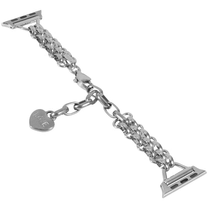 Stainless Steel Three Row Chain Watch Band For Apple Watch Ultra 49mm&Watch Ultra 2 49mm / Series 9&8&7 45mm / SE 3&SE 2&6&SE&5&4 44mm / 3&2&1 42mm (Silver) by bashfashion