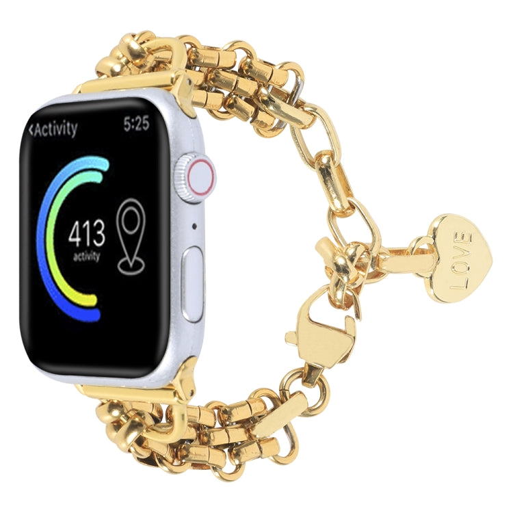 Stainless Steel Three Row Chain Watch Band For Apple Watch Ultra 49mm&Watch Ultra 2 49mm / Series 9&8&7 45mm / SE 3&SE 2&6&SE&5&4 44mm / 3&2&1 42mm (Gold) by bashfashion