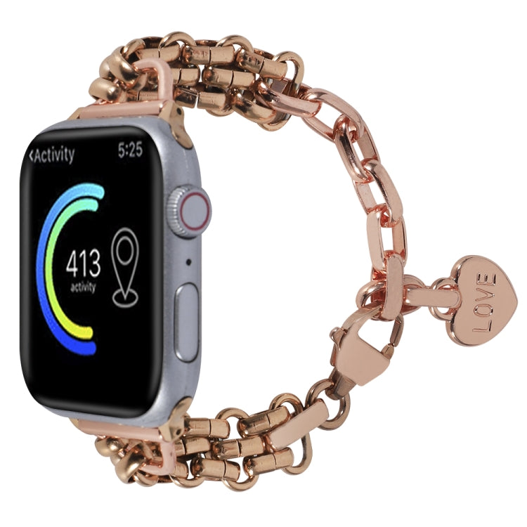 Stainless Steel Three Row Chain Watch Band For Apple Watch Ultra 49mm&Watch Ultra 2 49mm / Series 9&8&7 45mm / SE 3&SE 2&6&SE&5&4 44mm / 3&2&1 42mm (Rose Gold) by bashfashion
