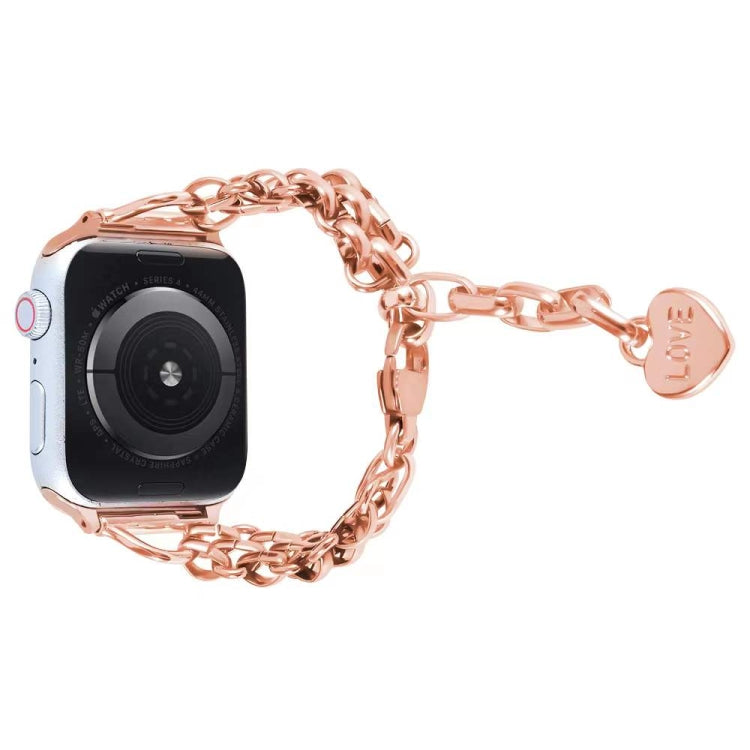 Stainless Steel Three Row Chain Watch Band For Apple Watch Ultra 49mm&Watch Ultra 2 49mm / Series 9&8&7 45mm / SE 3&SE 2&6&SE&5&4 44mm / 3&2&1 42mm (Rose Gold) by bashfashion
