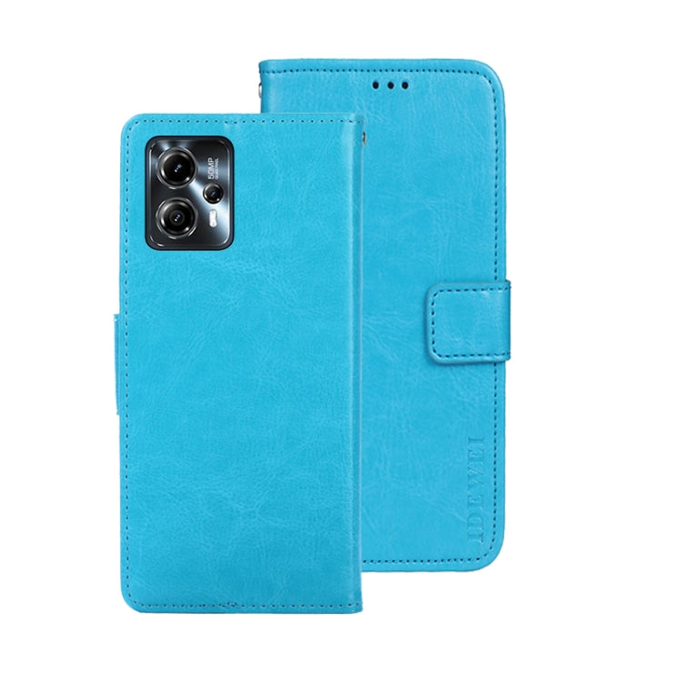 For Motorola Moto G23/G13 idewei Crazy Horse Texture Leather Phone Case with Holder(Sky Blue) by idewei